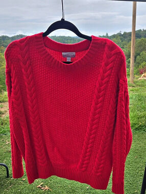 Pure Collection Red Wool Cashmere Cable Knit Size 8/10 Like New